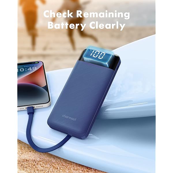 Portable Charger with Built in Cables, Portable Charger with Cords Wires Slim 10000mAh Travel Essentials Battery Pack 6 Outputs 3A High Speed Power Bank for iPhone Samsung Pixel LG Moto iPad A-Black