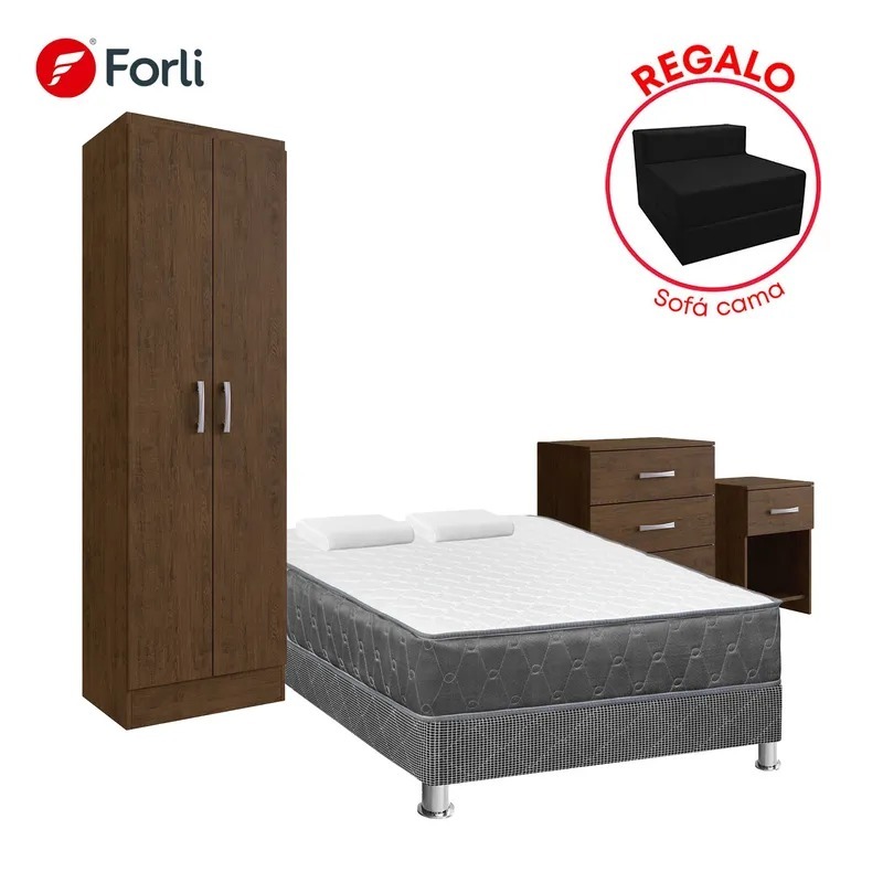 Combo Cama Acqua 2 Plazas + Multiusos + Cómoda + Mesa de Noche + Sofá Cama