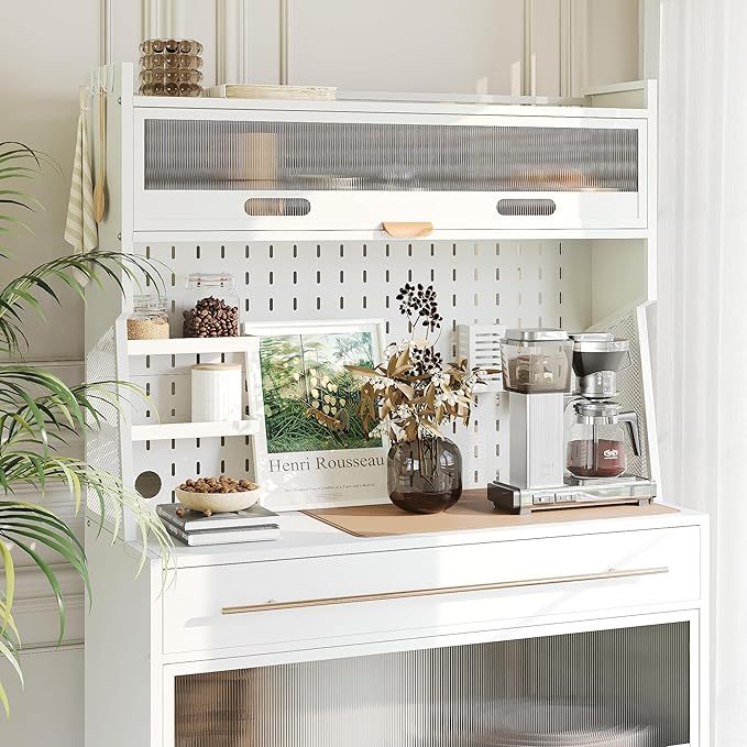 Armario de Cocina, Estante para Microondas, Gran Estante de Almacenaje de Cocina, DIY Creativo, con Ruedas de Freno, para Garaje, Despensa, Cocina, Hogar, Blanco 100×40×165cm