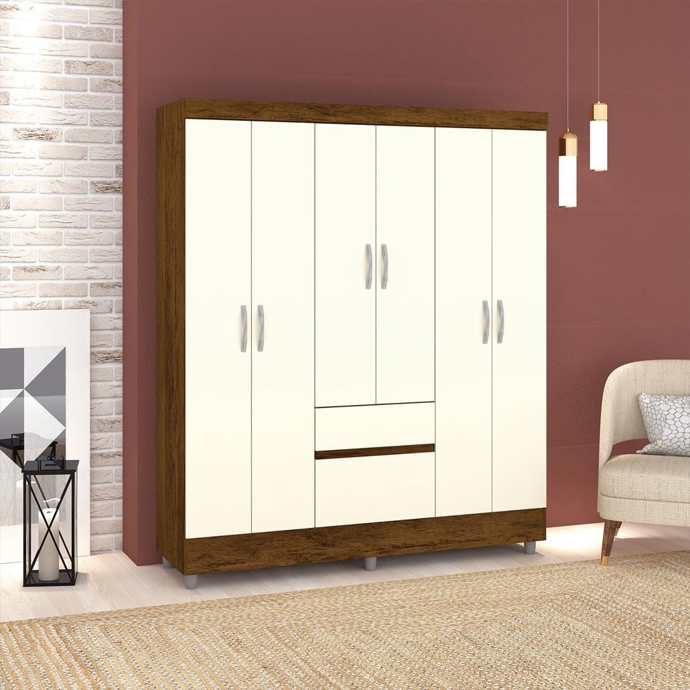 Closet 6 Puertas 2 Cajones Valent Marrón/Blanco Apagado