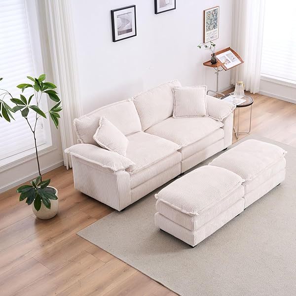 Sofá seccional Loveseat con otomana, sofá cama moderno con almohadas