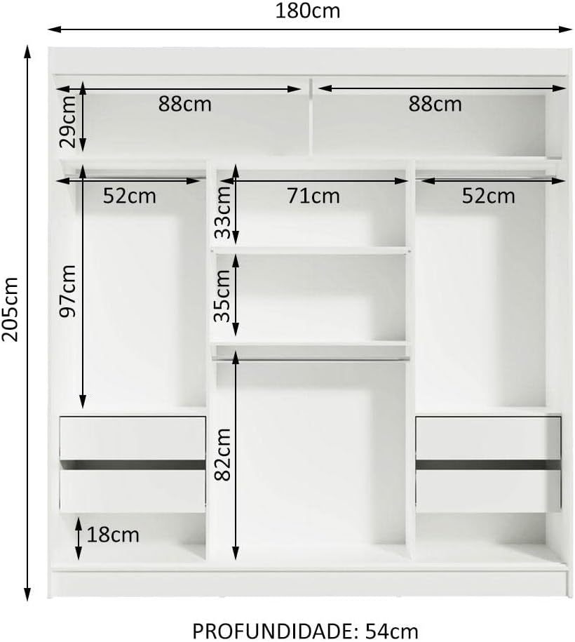 Ropero Closet con 3 Puertas y 1 Espejo Reno - Blanco