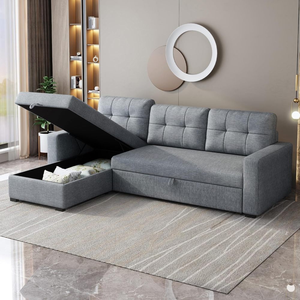 Sofá cama, sofá extraíble en forma de L con chaise longue con espacio de almacenamiento