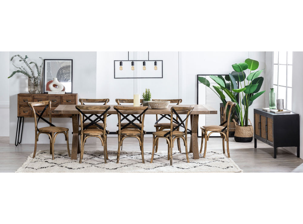 Juego de Comedor Pamela Madera 8 Sillas Rattán