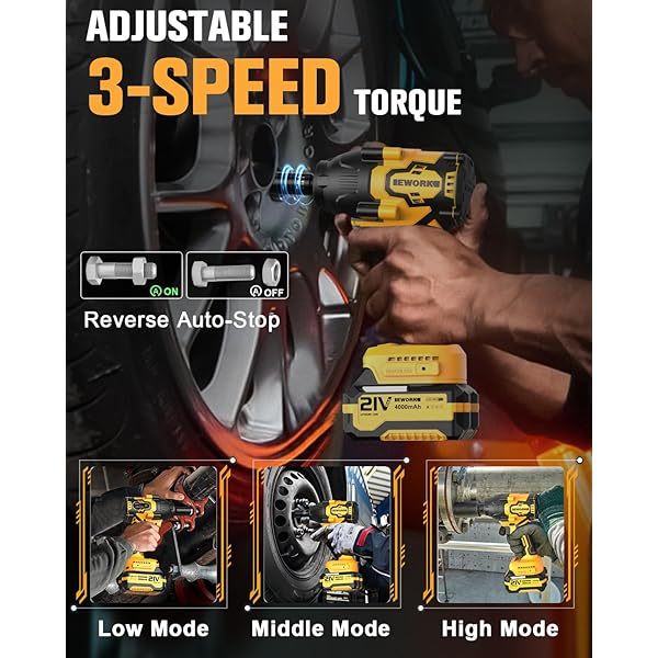 Llave de impacto inalámbrica de 1/2 pulgada, 21 V, sin escobillas, pistola de impacto de alto torque,bolsa de herramientas (RB-810), versión 700 ft-lbs/Pro