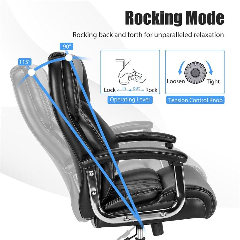 Silla de oficina giratoria de altura ajustable de 500 libras, silla de escritorio para ordenador, silla ejecutiva de piel sintética con Base de Metal resistente