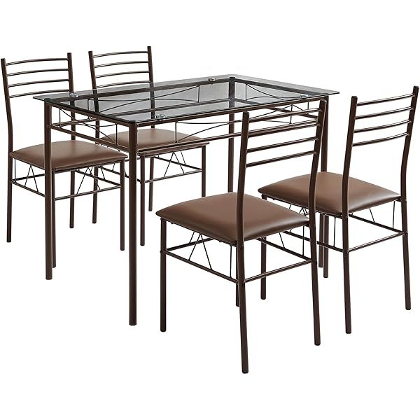 juego de mesa de comedor con mesa de vidrio para 4, Negro