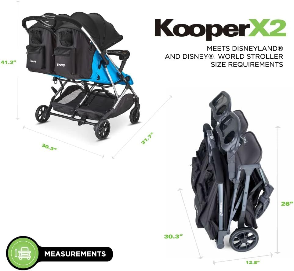 Joovy Kooper X2 carriola doble, carriola de viaje ligero, plegable compacto con bandeja