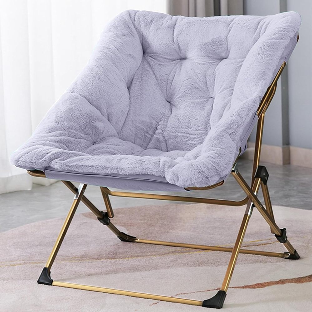 OAKHAM Comfy Saucer Chair,Folding Faux Fur Lounge Chair for Bedroom and Living Room,Flexible Seating Chair for Kids Teens Adults