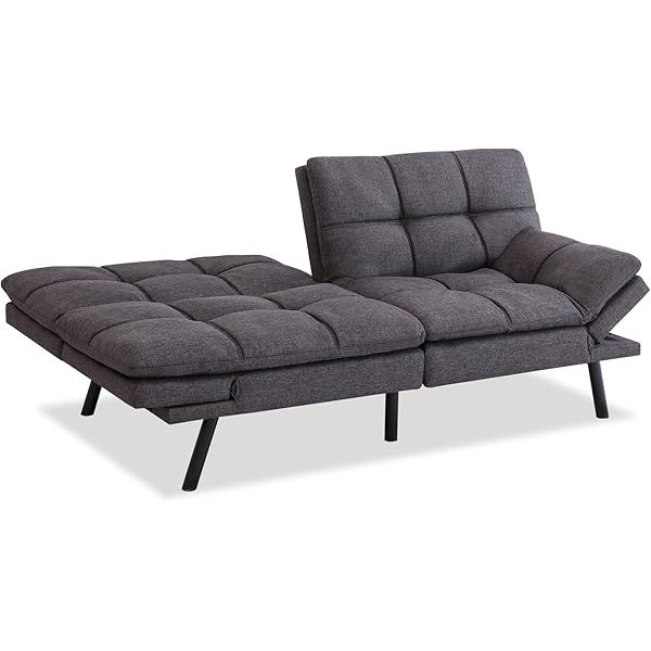 Sofá cama futón de espuma viscoelástica ajustable, sofá con respaldo convertible y reposabrazos, futón plegable, moderno futón cama para sala de estar, apartamento, oficina, habitación pequeña, sofá cama de 71 pulgadas, color negro
