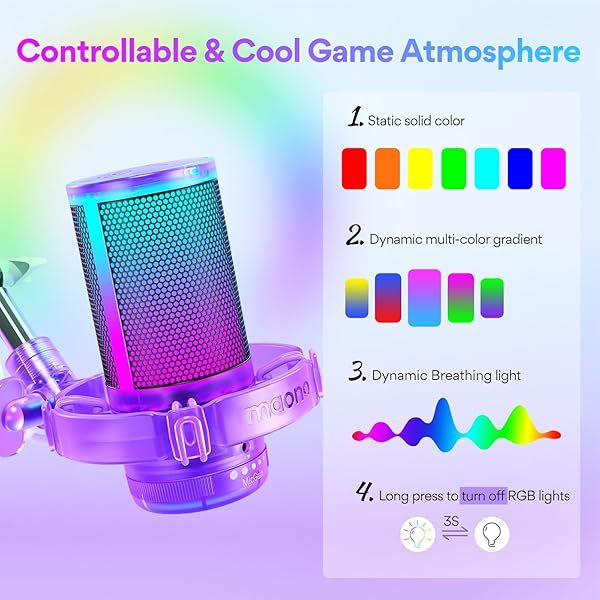 Micrófono USB para juegos, micrófono de condensador con cancelación de ruido, silenciador, ganancia, monitoreo y brazo articulado para transmisión