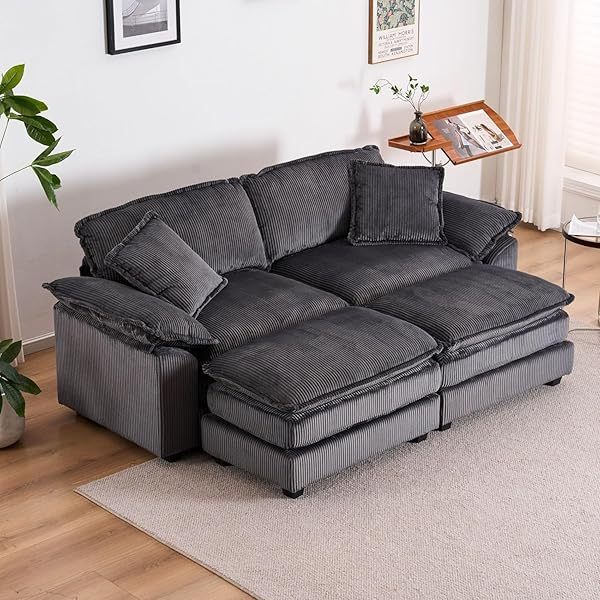 Sofá seccional Loveseat con otomana, sofá cama moderno con almohadas