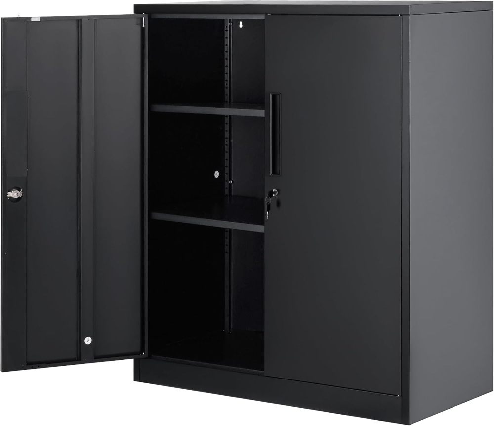 Metal Storage Cabinet with Wheels, 75'' Locking Steel Storage Cabinet with 2 Magnetic Doors and 4 Adjustable Shelves for Office, Garage, Home