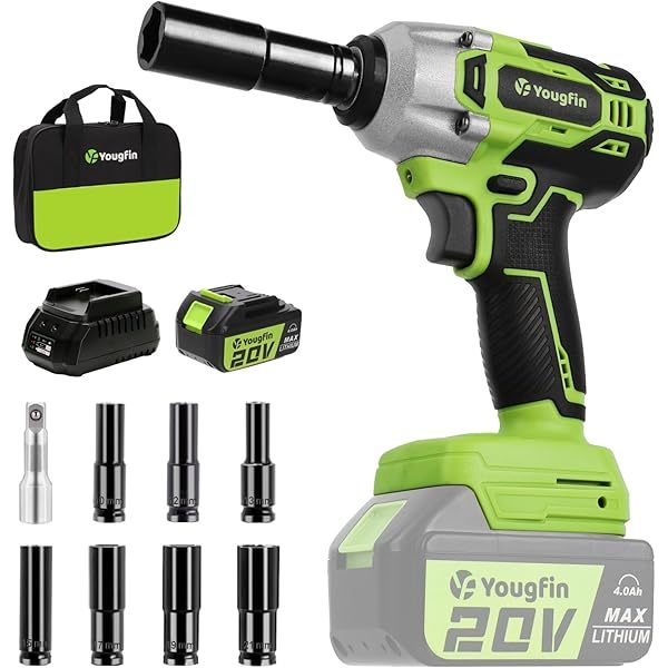 Llave de impacto inalámbrica de 1/2 pulgada para tuercas de orejetas, kit de pistola de impacto eléctrica sin escobillas de 20 V, 400 N.M, destornillador de impacto a batería de 4,0 Ah para trabajo pesado