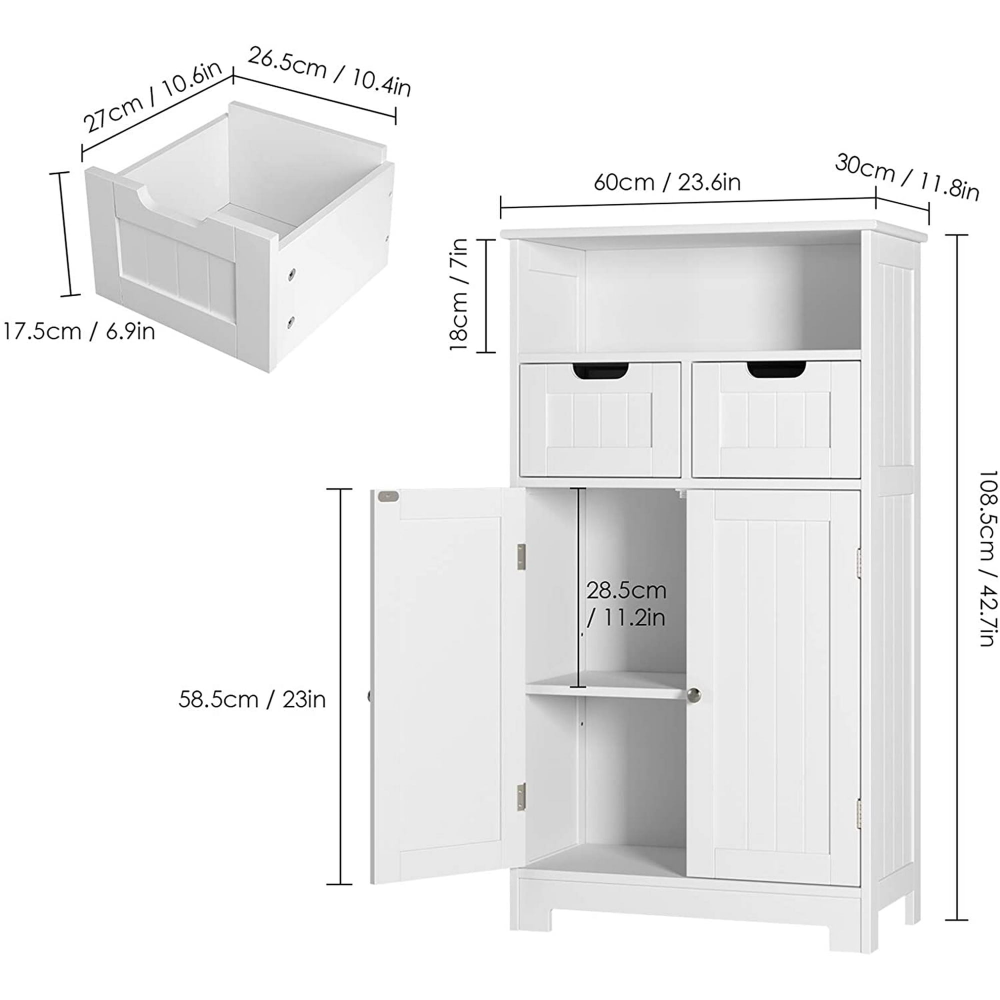 Homfa - Mueble de almacenamiento para el suelo del baño, armario de madera para ropa blanca con estante ajustable, organizador independiente para la oficina y la sala de estar, color blanco