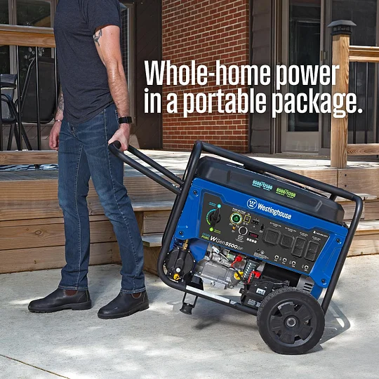 Generador portátil Westinghouse de 12500 W, combustible dual, arranque eléctrico remoto, interruptor de transferencia, alimentado por gas natural y propano