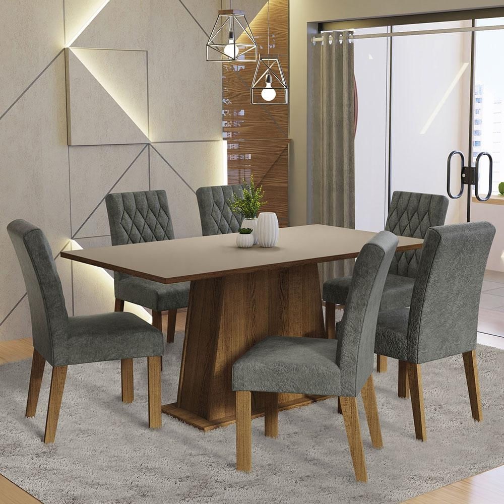 Juego De Comedor Britney Con 6 Sillas Marrón/Crema/Plata
