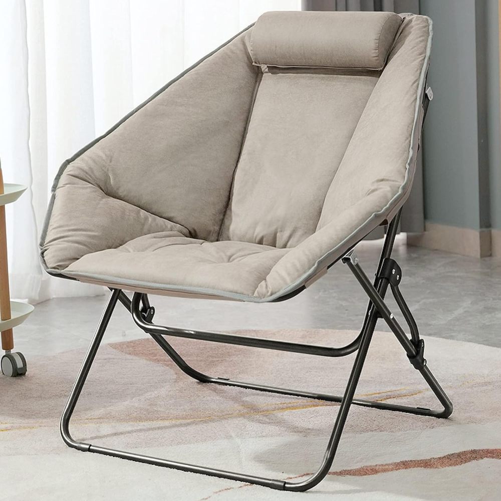 OAKHAM Comfy Saucer Chair,Folding Faux Fur Lounge Chair for Bedroom and Living Room,Flexible Seating Chair for Kids Teens Adults