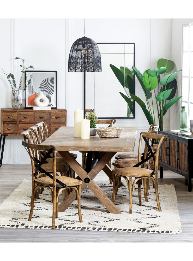 Juego de Comedor Pamela Madera 8 Sillas Rattán
