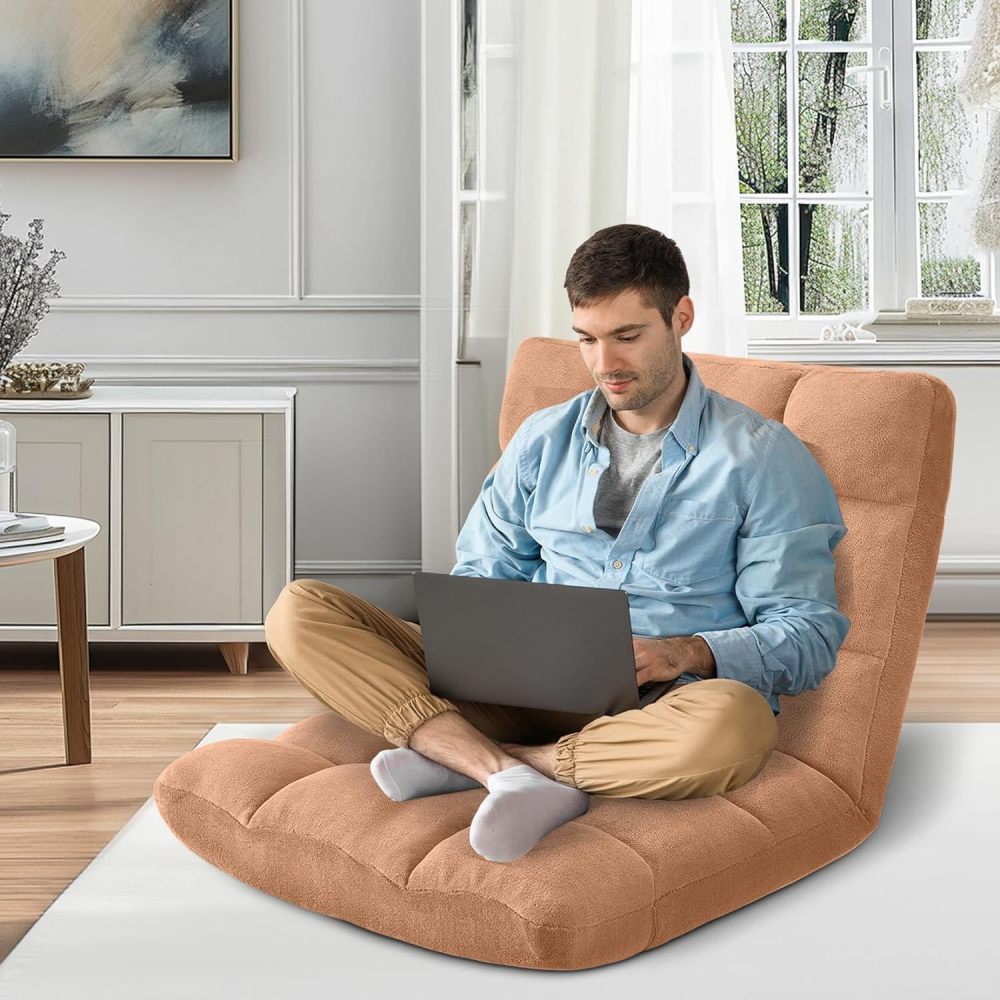 Folding Floor Gaming Chair Cushioned Adjustable Lazy Sofa Chair/Flannel for Adults&Kids Perfect for ReadingGamingCamel