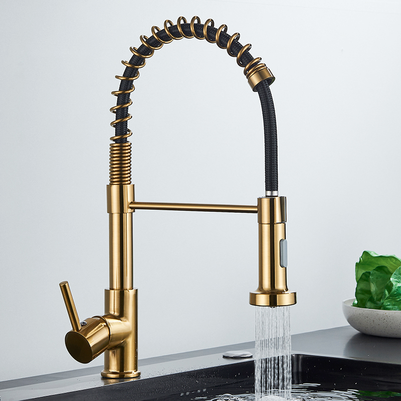 Brushed Gold Kitchen Faucet Pull Down Kitchen Faucet Single Handle Mixer Tap 360 Rotation