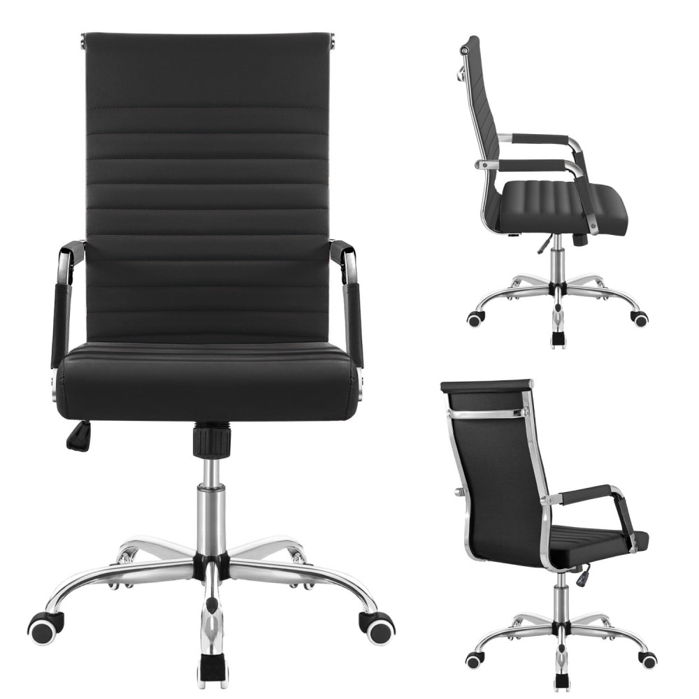 Silla de Trabajo con Brazos - Piel Imitación Cuero - Ideal para Oficina/Reuniones