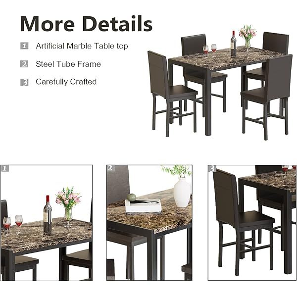 Juego de mesa de comedor para 4, 5 piezas de mármol DiningTableSet