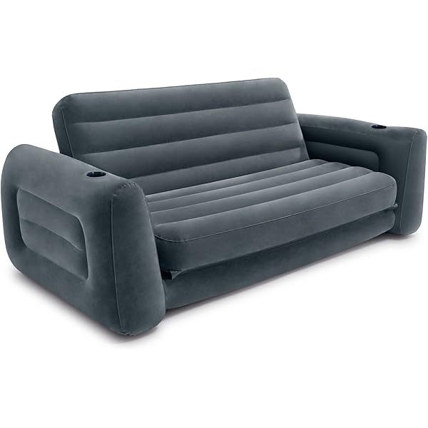 Sofá inflable extraíble: portavasos incorporado, superficie aterciopelada, válvula 2 en 1, se pliega de manera compacta, tamaño Queen de 46" x 88" x 26"