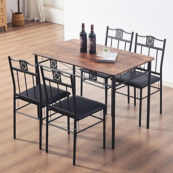 juego de mesa de comedor con mesa de vidrio para 4, Negro