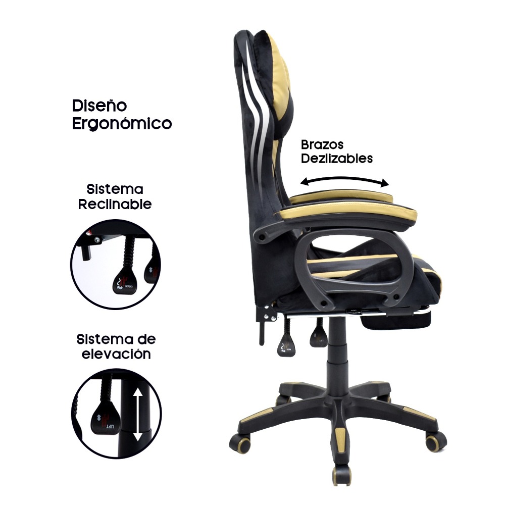 SILLA GAMER EXTINGTION SAPP GAMUZA-CUERINA COLOR DORADO