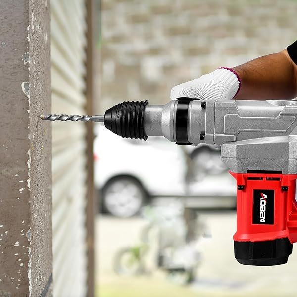 Taladro percutor rotativo con control de vibración y embrague de seguridad, martillo demoledor para hormigón, incluye 3 brocas, cinceles planos y puntiagudos, 13 amperios