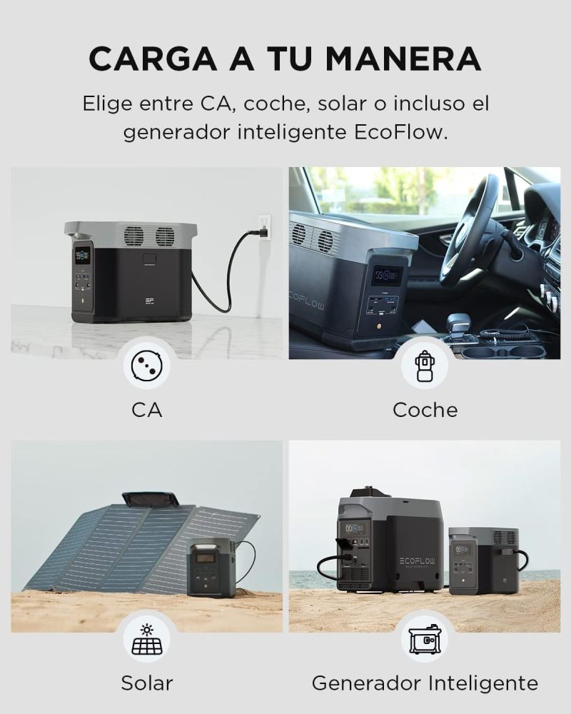 Central eléctrica portátil DELTA 2, 1024 Wh LiFePO4 (LFP), carga rápida, generador solar (panel solar opcional) para energía de reserva en el hogar, camping y vehículos recreativos