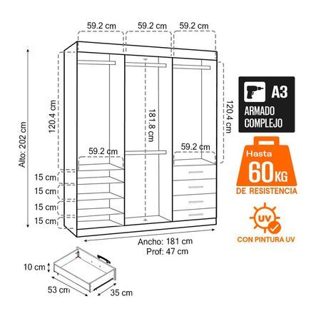 Ropero  6 Puertas 8 Cajones MDP Nature Orange