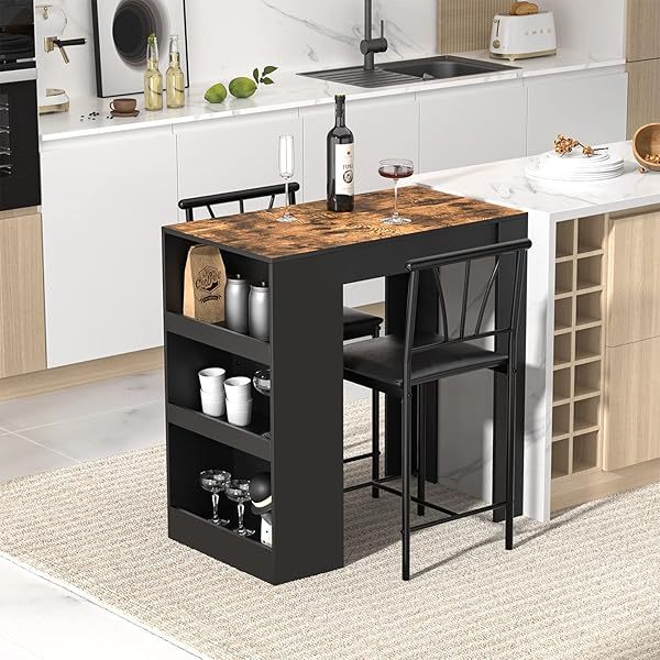 Mesa de bar pequeña y sillas de cocina alta rincón de desayuno con taburetes/juego de comedor para 2
