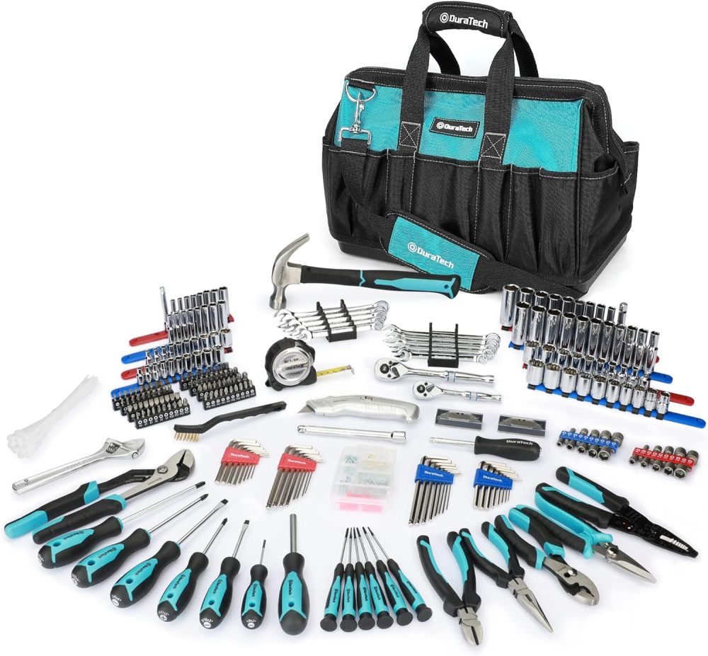 Juego de herramientas de reparación del hogar de 269 piezas, kit de herramientas manuales de uso diario con bolsa de herramientas de boca abierta ancha, perfecto para bricolaje