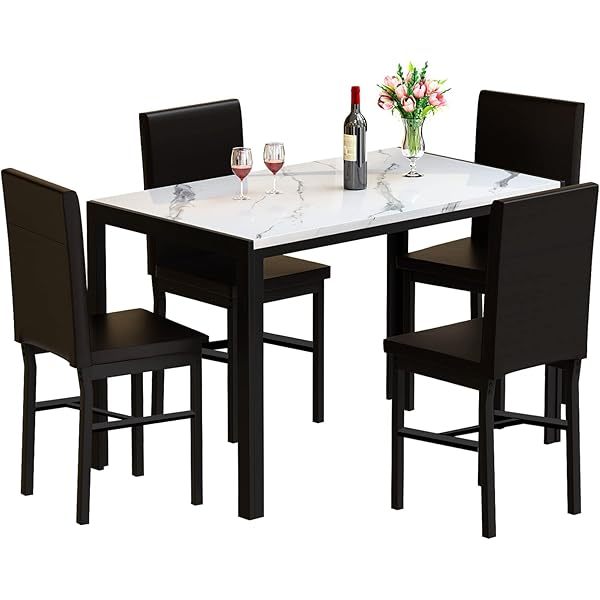 Juego de mesa de comedor para 4, 5 piezas de mármol DiningTableSet