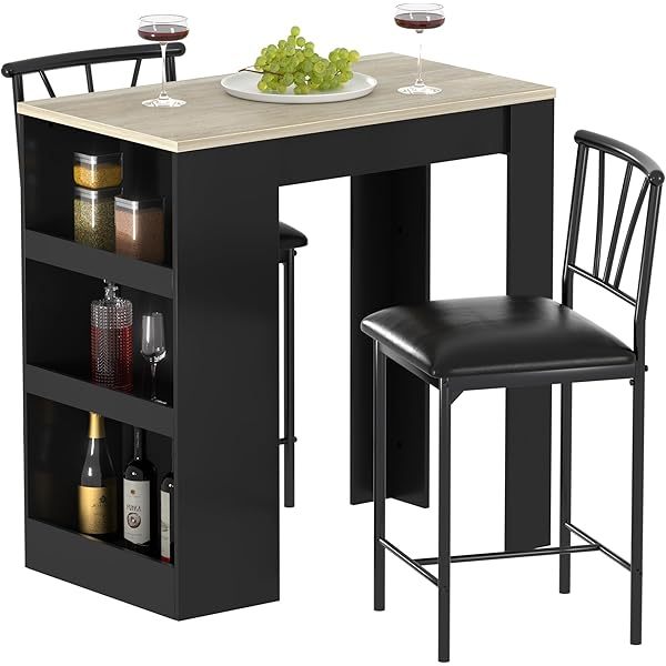 Mesa de bar pequeña y sillas de cocina alta rincón de desayuno con taburetes/juego de comedor para 2