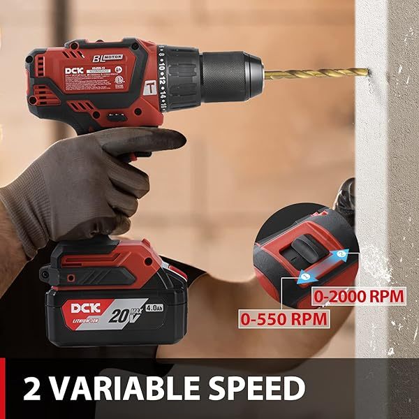 Taladro percutor inalámbrico sin escobillas de 20 V, 531 in.lbs, 36000 BPM, portabrocas totalmente metálico sin llave de 1/2", batería de larga duración de 4,0 Ah, embrague 22+1+1