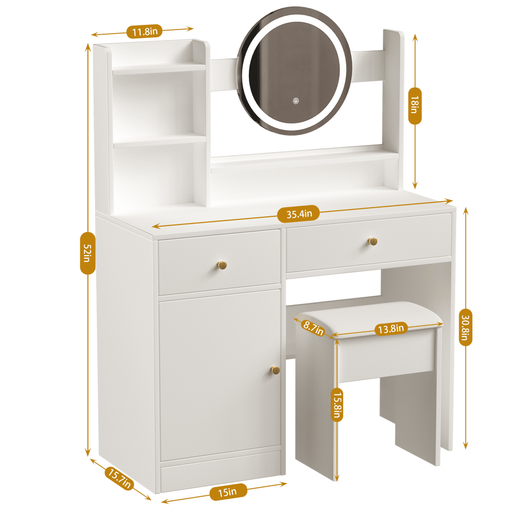 Juego de mesa de comedor para 4, mesa de comedor de 43,3" con 4 sillas tapizadas de cuero sintético, juego de tocador para maquillaje
