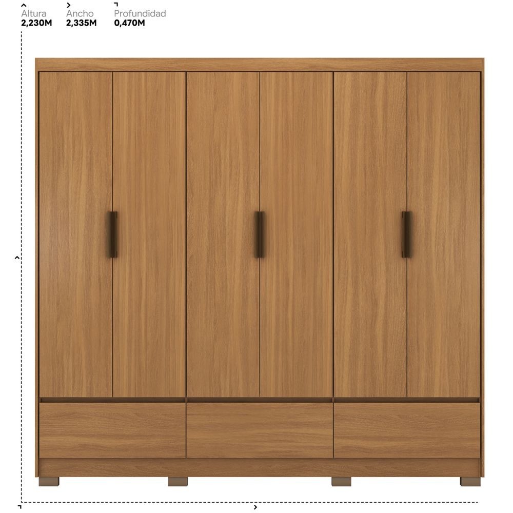 Ropero Paul 6 Puertas 3 Cajones Almendra Off White