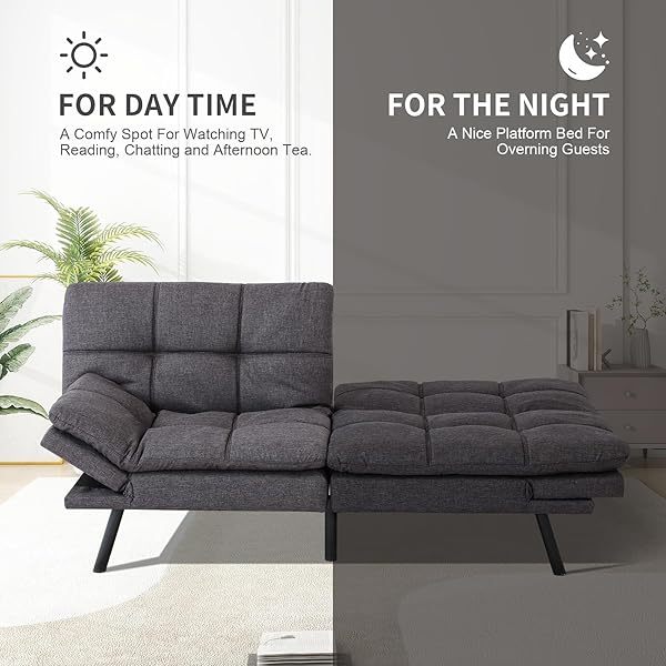 Sofá cama futón de espuma viscoelástica ajustable, sofá con respaldo convertible y reposabrazos, futón plegable, moderno futón cama para sala de estar, apartamento, oficina, habitación pequeña, sofá cama de 71 pulgadas, color negro