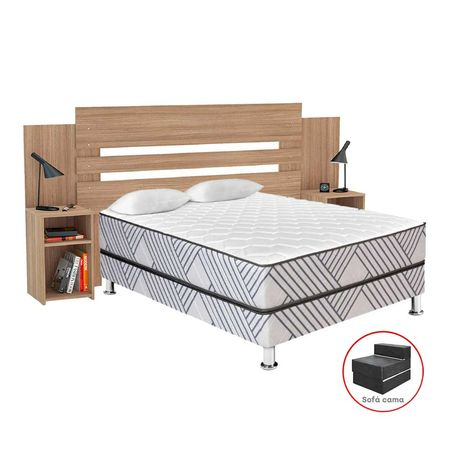 Pack Cama Palmera 2 Plazas + Sofá Cama + Cabecera con Veladores