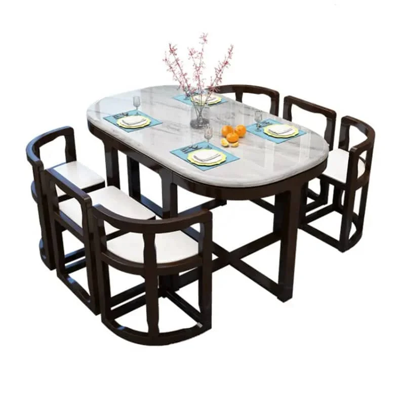 Mesa de comedor de madera maciza de mármol para 6 personas