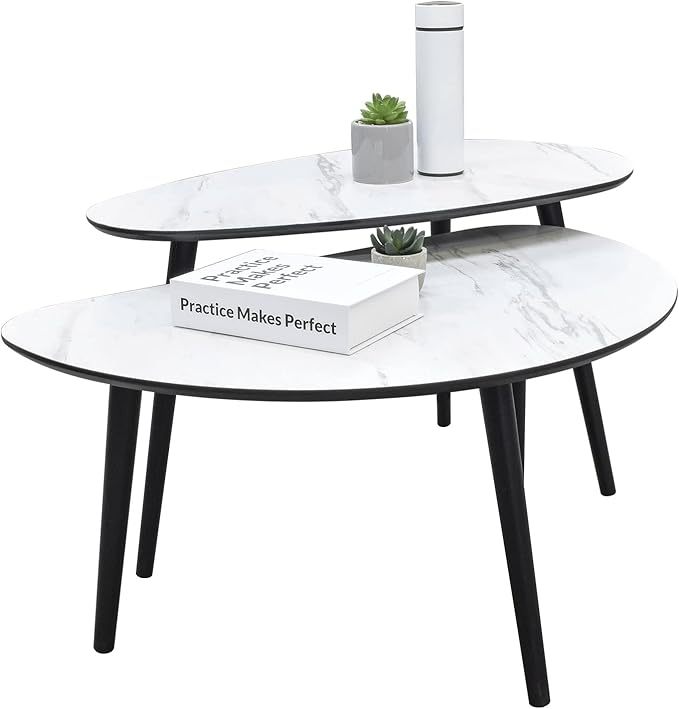 Mesa de Centro para Sala Tipo Marmol para Sala, Set de 2 Piezas, Juego de Mesa, de Cafe o Mesas Laterales Auxiliares, Estructura Resistente, Diseño Moderno
