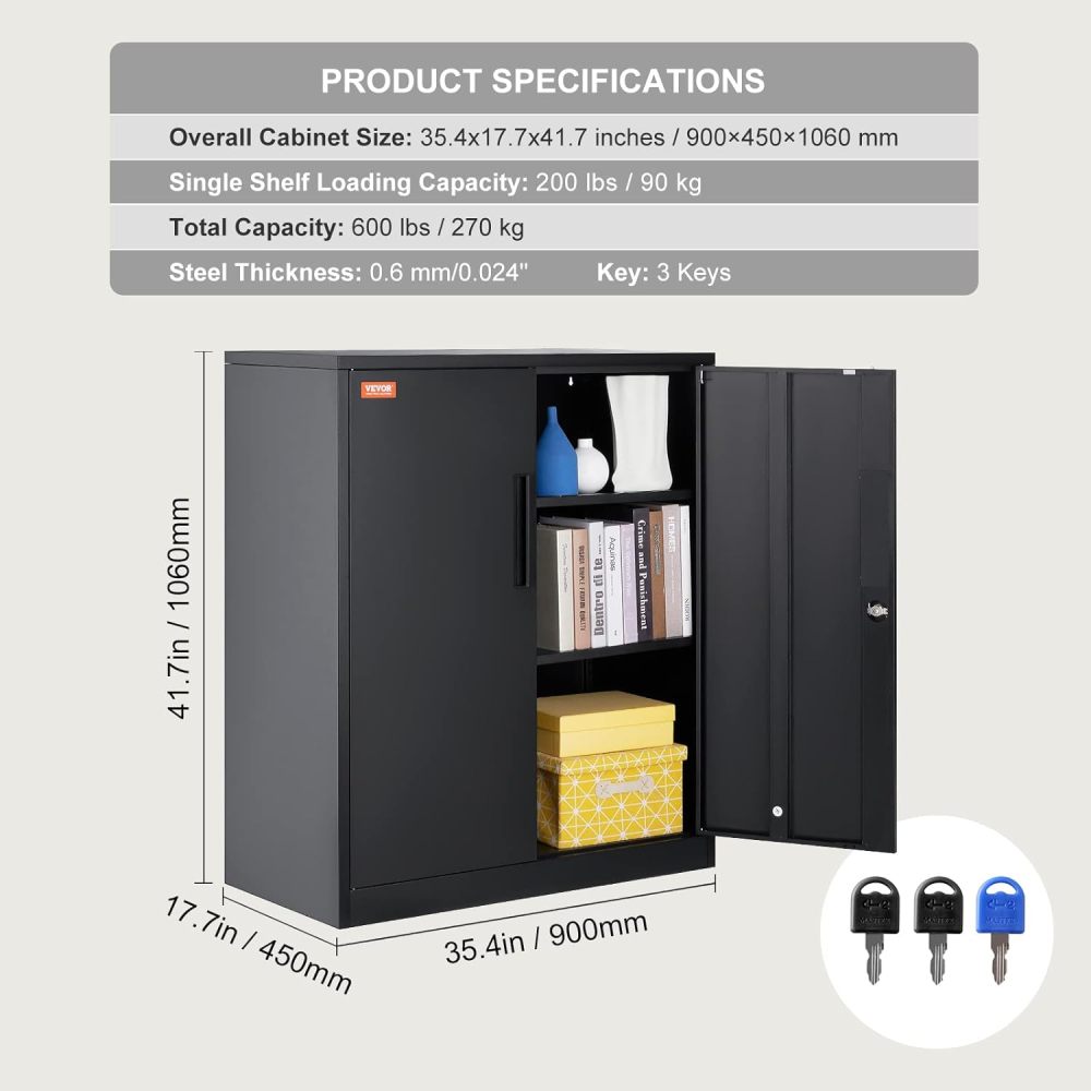 Metal Storage Cabinet with Wheels, 75'' Locking Steel Storage Cabinet with 2 Magnetic Doors and 4 Adjustable Shelves for Office, Garage, Home