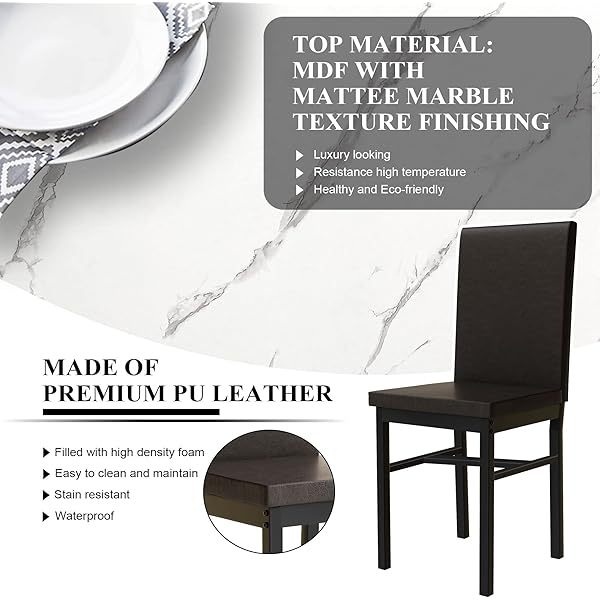 Juego de mesa de comedor para 4, 5 piezas de mármol DiningTableSet