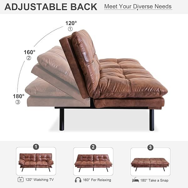 Sofá cama futón de espuma viscoelástica ajustable, sofá con respaldo convertible y reposabrazos, futón plegable, moderno futón cama para sala de estar, apartamento, oficina, habitación pequeña, sofá cama de 71 pulgadas, color negro