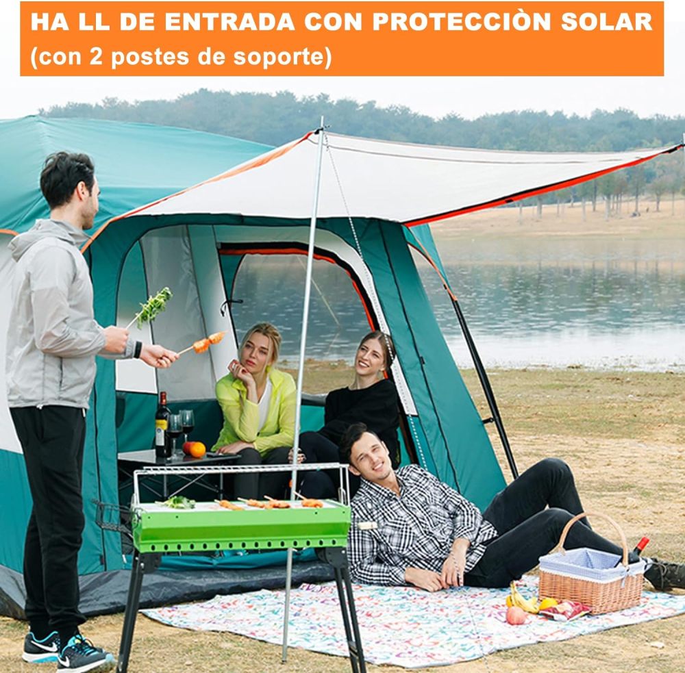 Dopwii Casa de Campaña Portátil,Tienda de Campaña para5~8 Personas,Tienda Familiar de Fácil Instalación,Tienda para Acampar Impermeable con Alfombra de Piso y Toldo de Puerta,Gran Ventilación