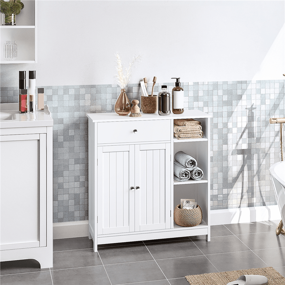 Gran armario de almacenamiento con cajón para baño y sala de estar, color blanco