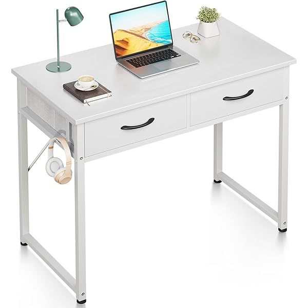 Escritorio de tocador blanco, mesa de estudio, escritura y trabajo moderna de 32 pulgadas